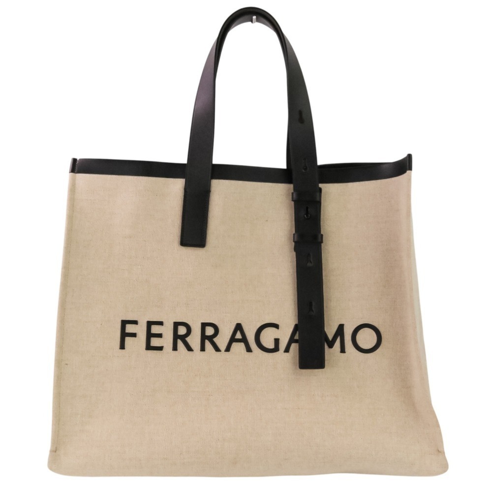 Salvatore Ferragamo FERRAGAMO Ferragamo Logo Canvas Tote Bag 24 1298 Beige Bl...